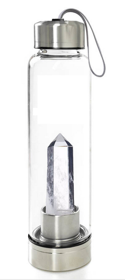 Sklenená fľaša na vodu s prírodným horským kryštálom Mountain Crystal