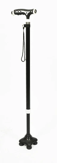 Štvorbodová podporná vychádzková palica s baterkou Čierna