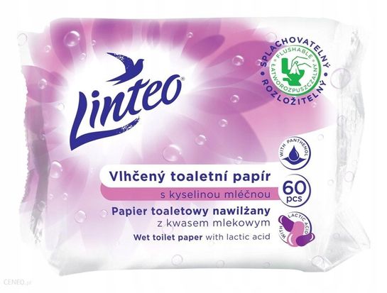 Vlhčený toaletný papier s kyselinou mliečnou Linteo 60 ks